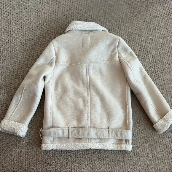 Zara Off-White Shearling Jacket coat - Picture 9 of 10